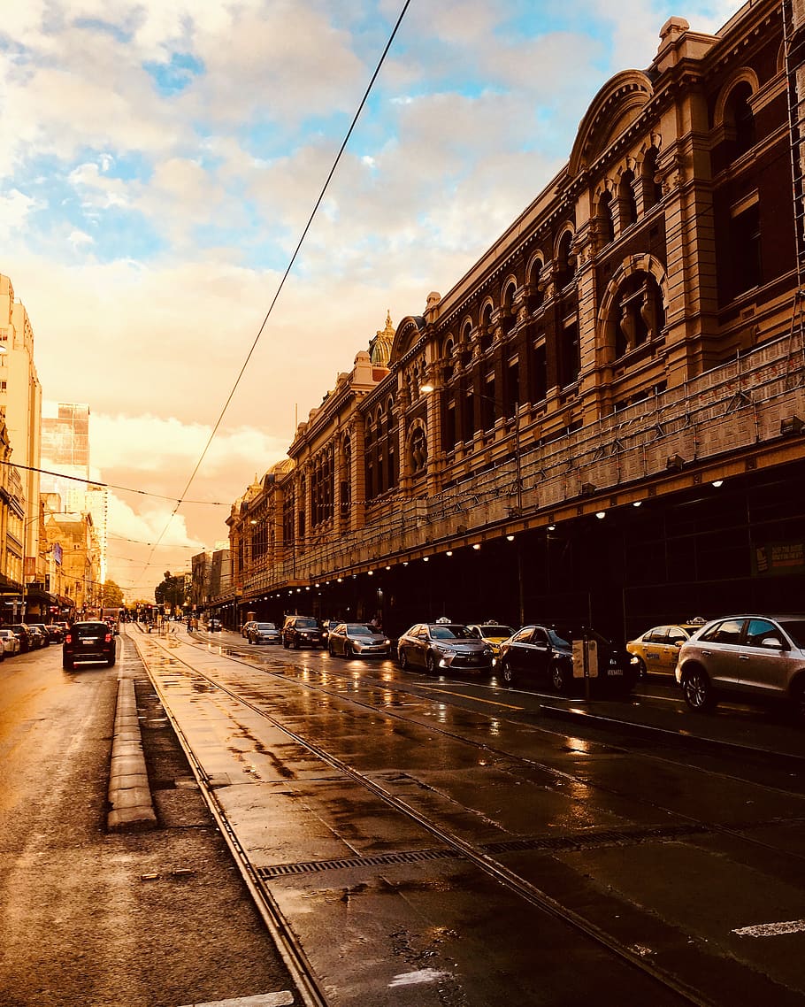 melbourne, australia, iphone, orange, sunset, street, clouds, HD wallpaper