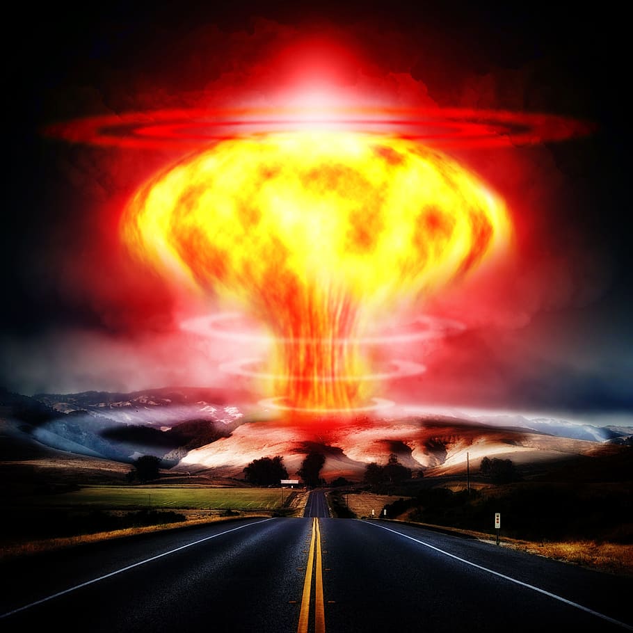 explosion, road, route, path, way, nuclear, sign, transportation HD wallpaper