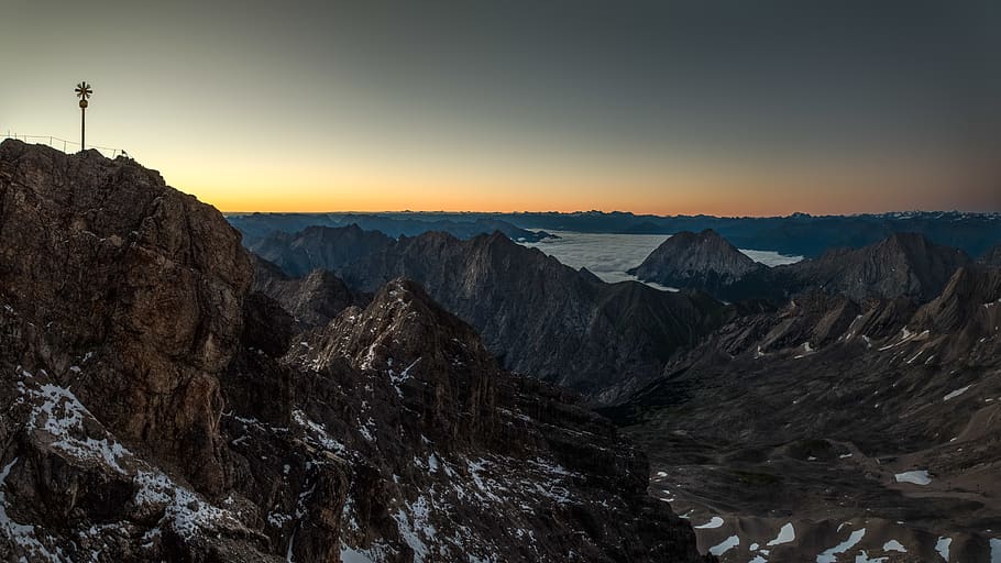 zugspitze, snow, summit, cross, blu, sky, clear, view, italy HD wallpaper