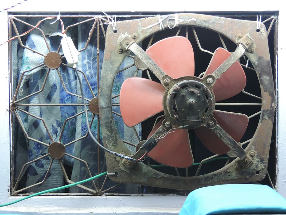 fan, eloctronic, window, composed, grunge, old, object, red HD wallpaper