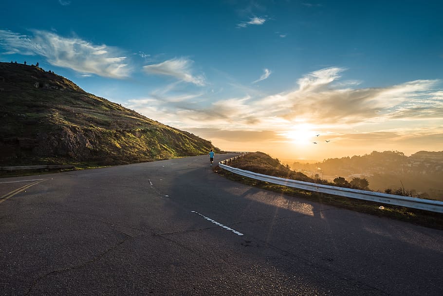 run, running, road, mountain, rock, rocky, activity, man, human HD wallpaper