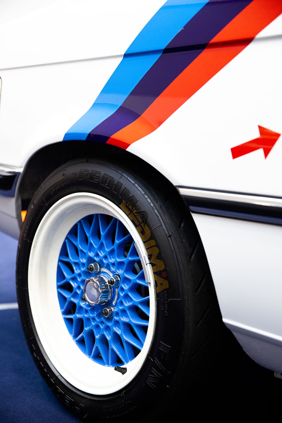 White Vehicle With Blue Multispoke Wheel and Tire, auto, automobile, HD wallpaper