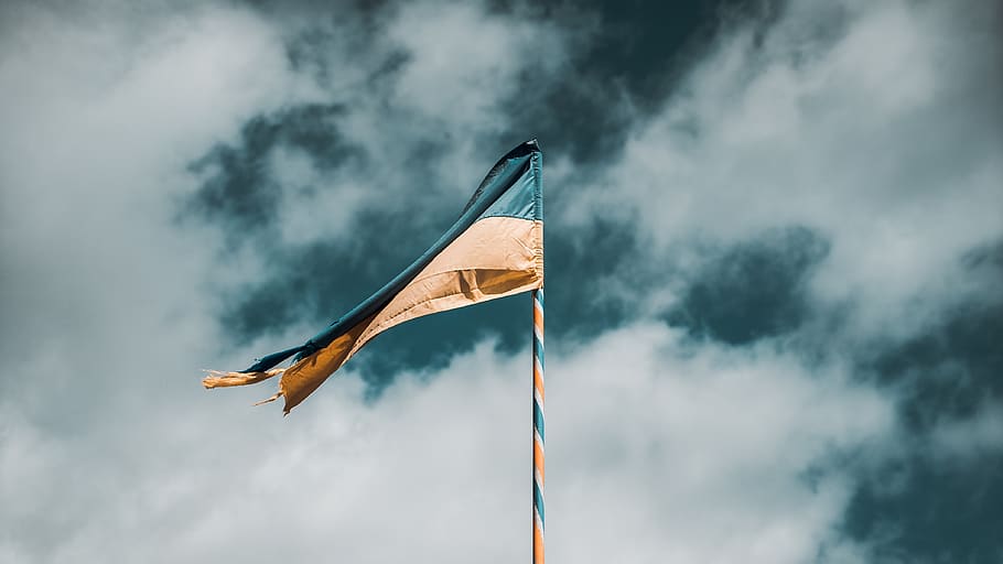 teal and yellow flag, france, emblem, pole, airplane, transportation, HD wallpaper
