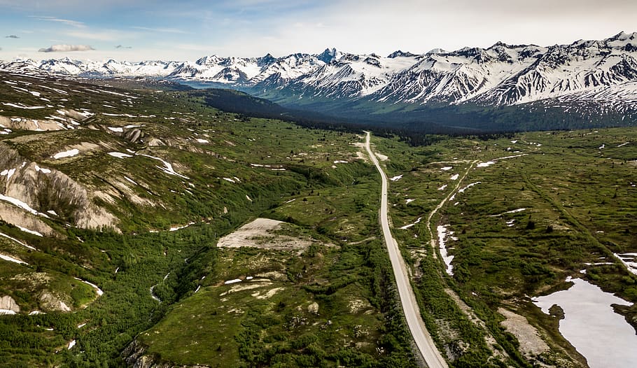 canada, atlin, dalton post, forest, winter, road, adventure HD wallpaper