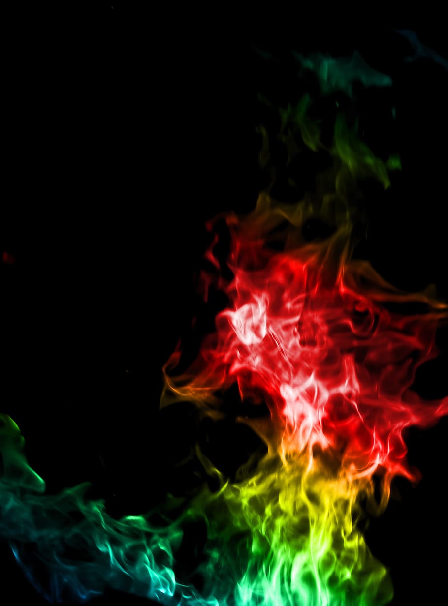 fire, color, red, green, flame, heat - temperature, black background HD wallpaper