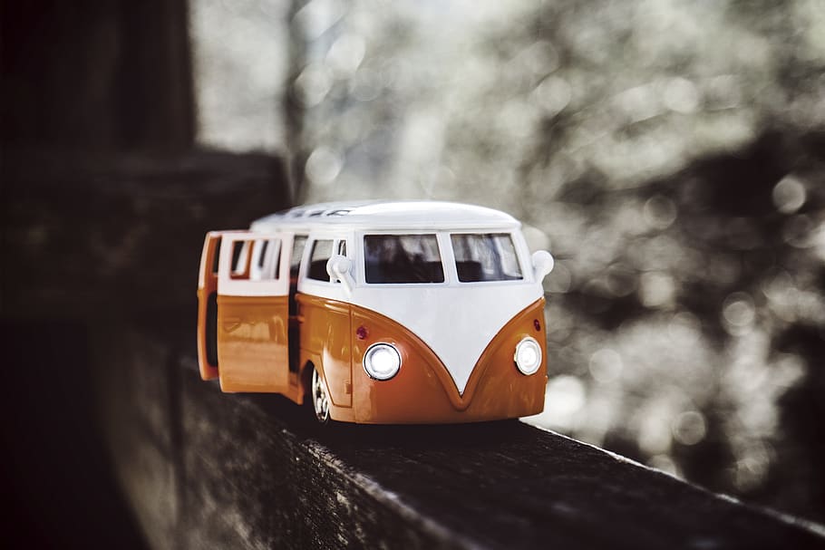 White Orange Van Scale Model, camper, campervan, car, HD wallpaper