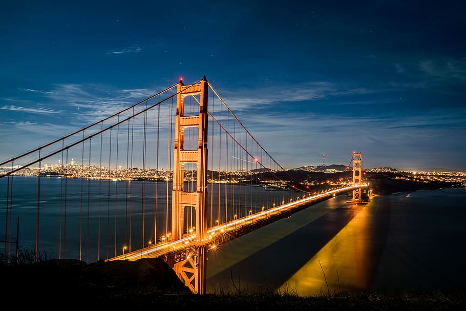 Golden Gate Bridge, architecture, building, city, clouds, connection HD wallpaper