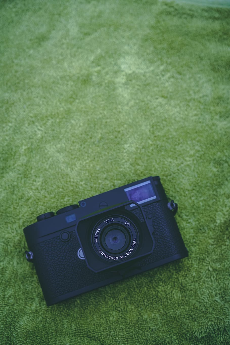 black point-and-shoot camera on green surface, electronics, grass HD wallpaper