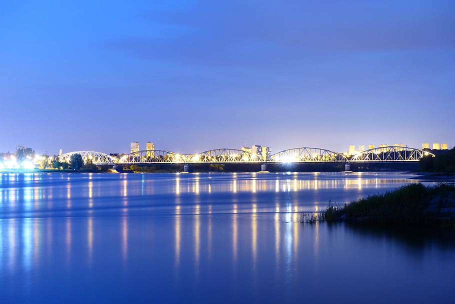 landscape, bridge, river, wisla, grudziadz, poland, townscape HD wallpaper