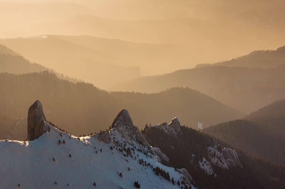 snow-capped mountains covered with trees, scenics - nature, beauty in nature HD wallpaper