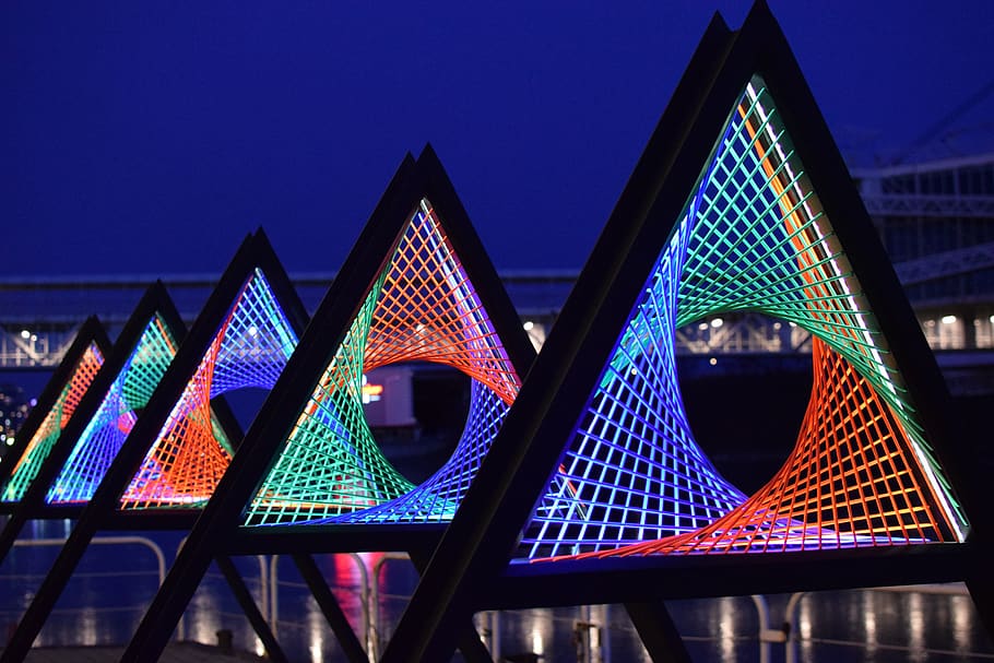 lights, colors, installation, toronto, ontario place, string HD wallpaper