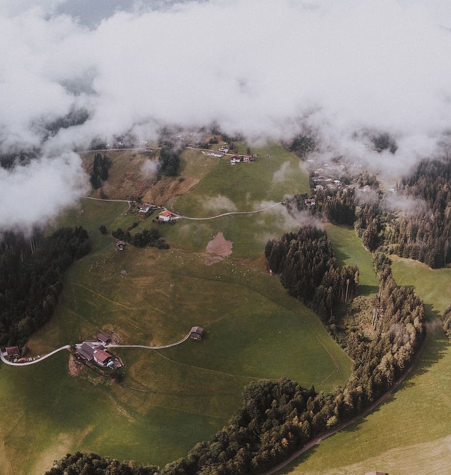 Life From A Distance, drone view, aerial view, hillside, cloud, HD wallpaper
