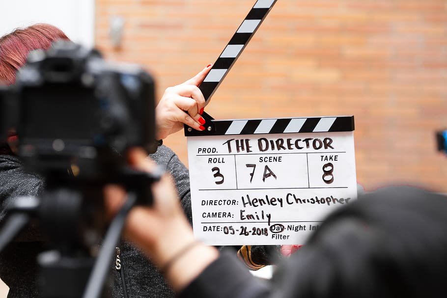 Man Holding Clapper Board, action, film director, filming, movie