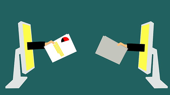 Illustration of business reports coming from computer monitors. HD wallpaper