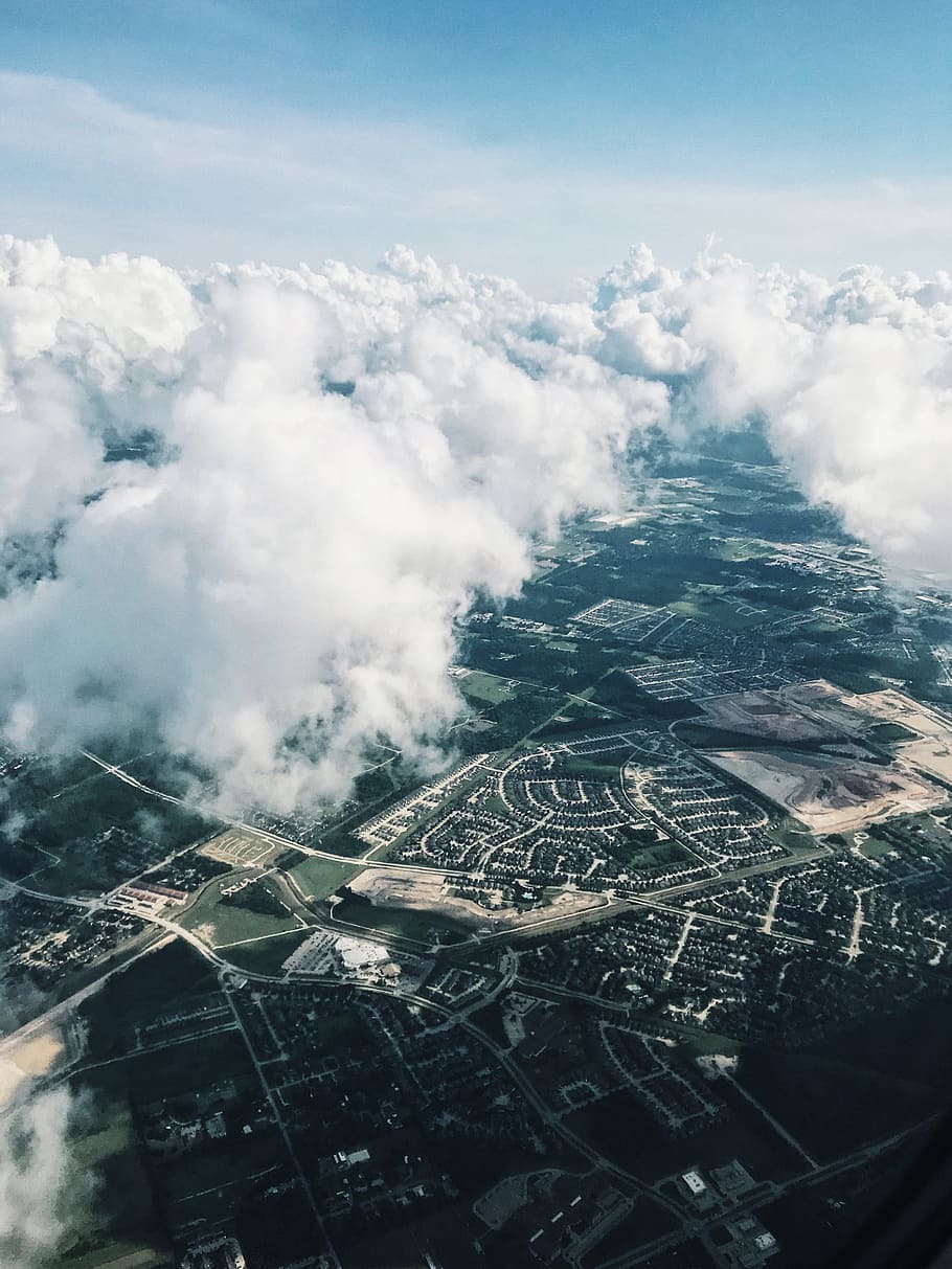 aerial photography of houses, roads, and buildings, drone view HD wallpaper