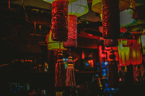 china, guangzhou, light, hanging, focus on foreground, decoration HD wallpaper