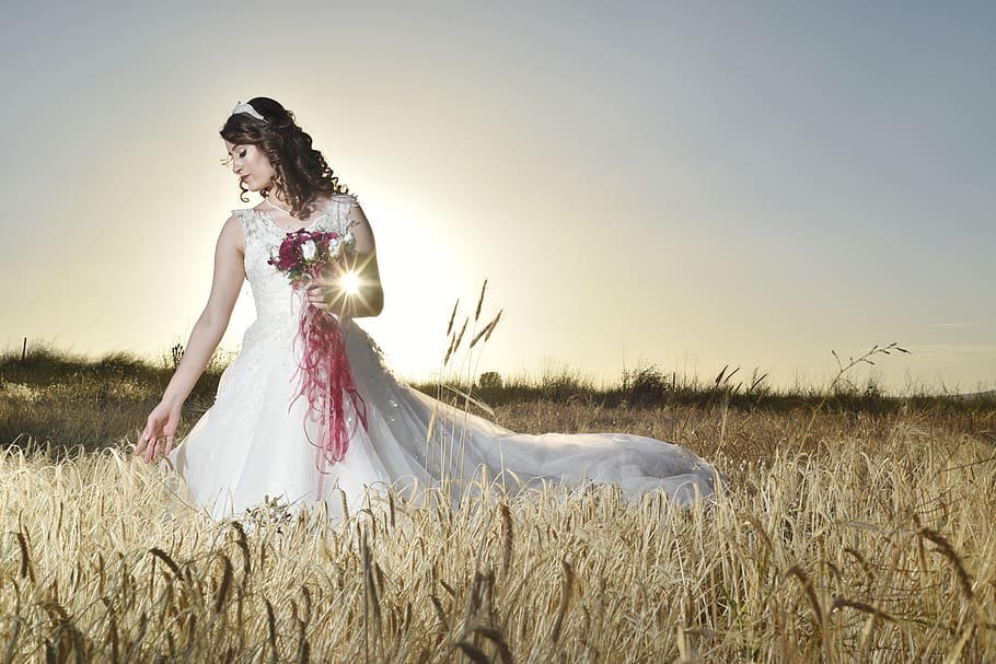bridal, photo, wedding, one person, land, field, plant, young adult, HD wallpaper