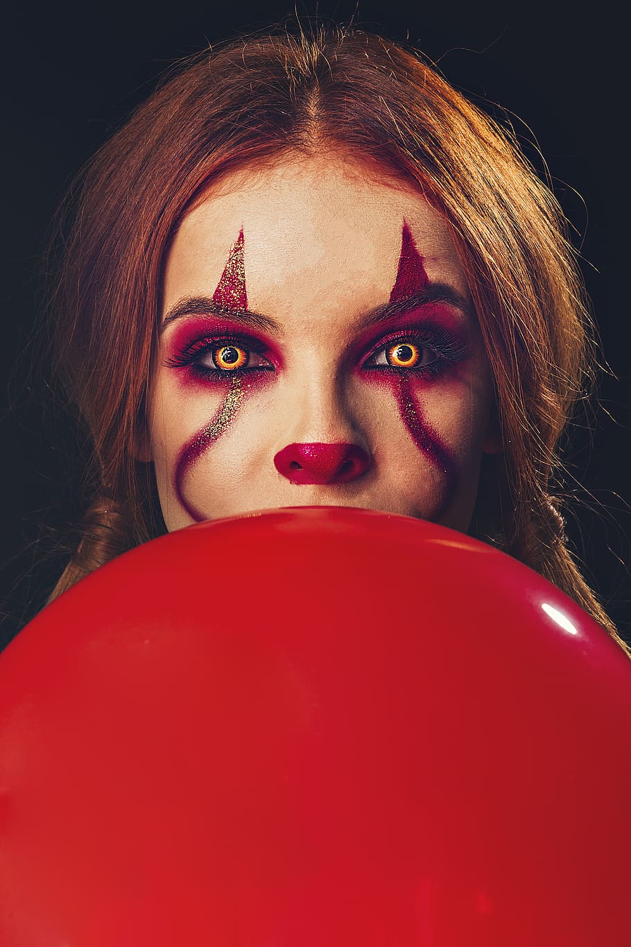 Woman With Face Paint, adult, art, balloon, beautiful, clown