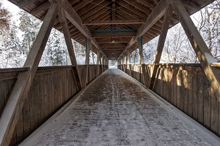 bridge, building, water, landscape, wooden bridge, architecture HD wallpaper
