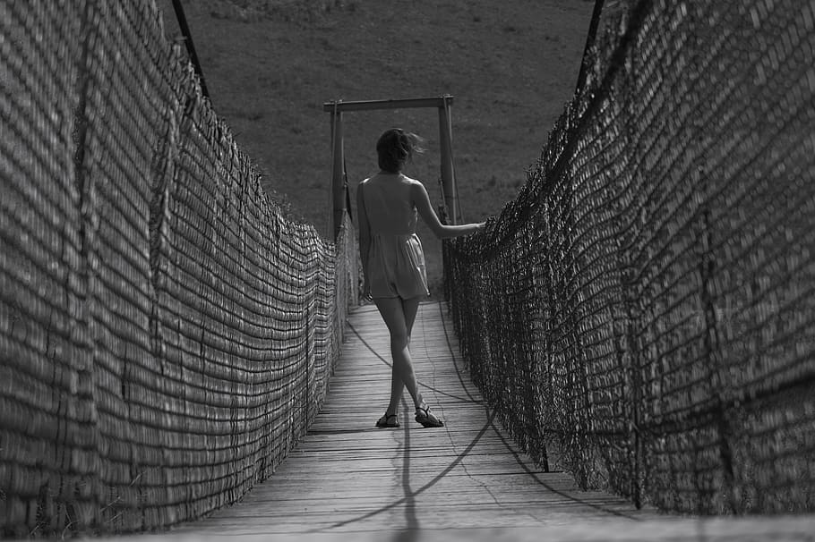 woman, white and black, bridge, wall - building feature, full length HD wallpaper