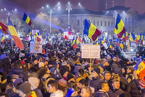 romania, bucharest, protest, flag, crowd, decree, group of people HD wallpaper