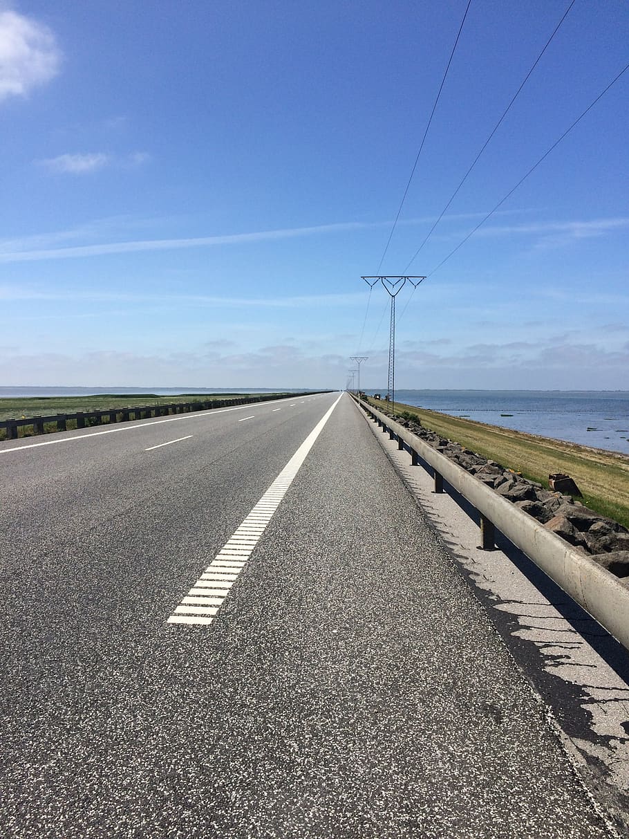 road, away, perspective, dam, infinity, travel, asphalt, sky, HD wallpaper