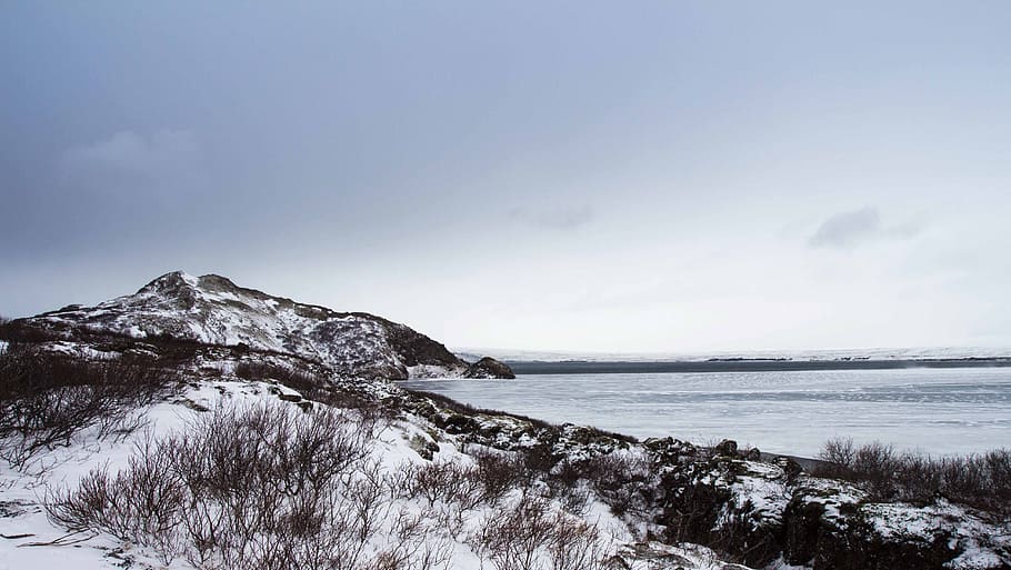 winter, shore, landscape, snow, ice, cold, water, sea, river HD wallpaper