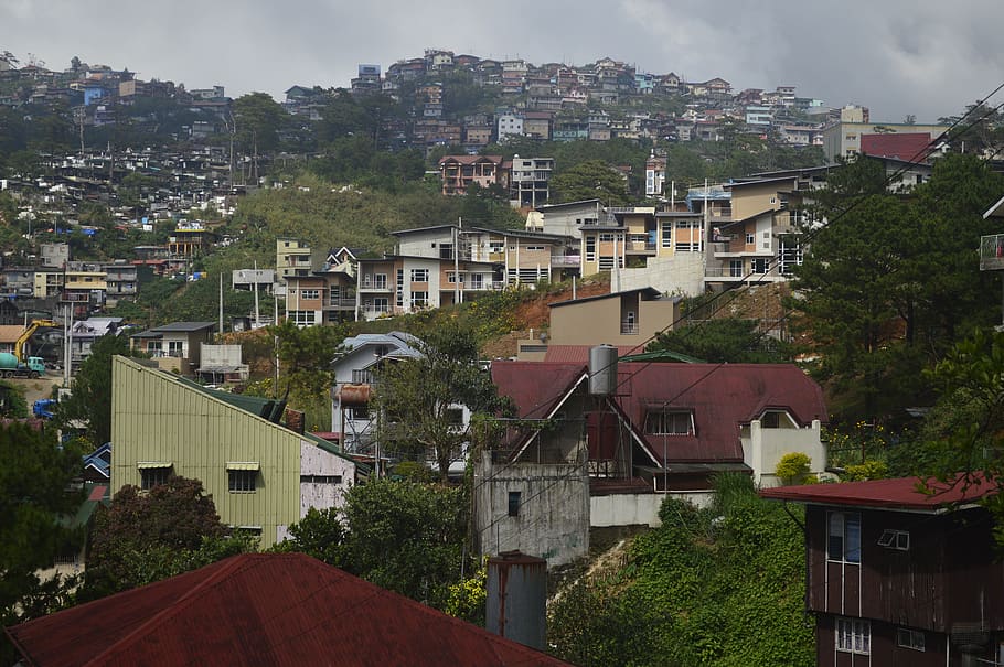 philippines, baguio, roof, crowded, cityliving, mountain, houses