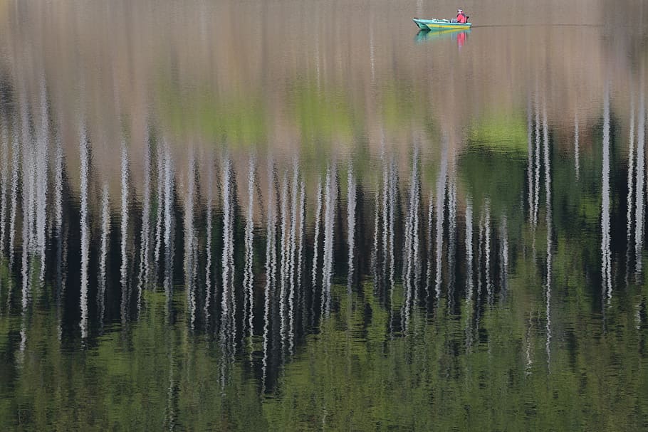 lake, lakeside, reflection, forest, landscape, water, fishing HD wallpaper