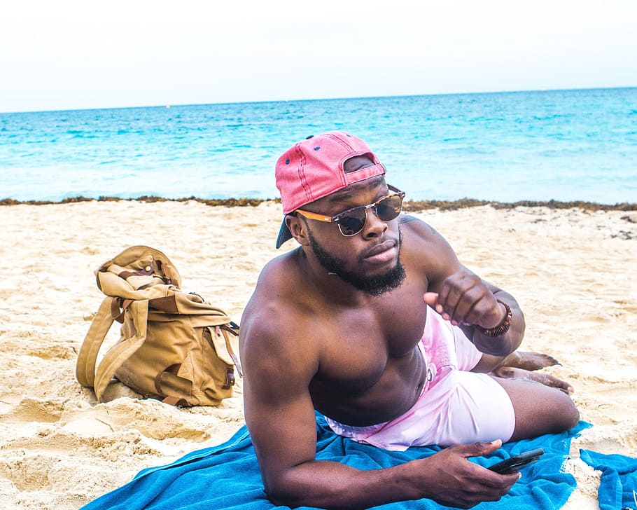 Man on the Beach, blue waters, enjoyment, fun, island, leisure HD wallpaper