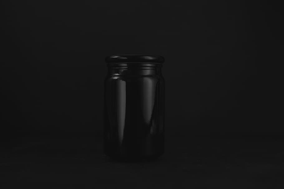empty black glass jar, black background, studio shot, indoors HD wallpaper