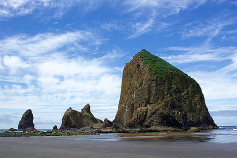 cannon beach, haystack rock, oregon, goonies, ocean, water HD wallpaper