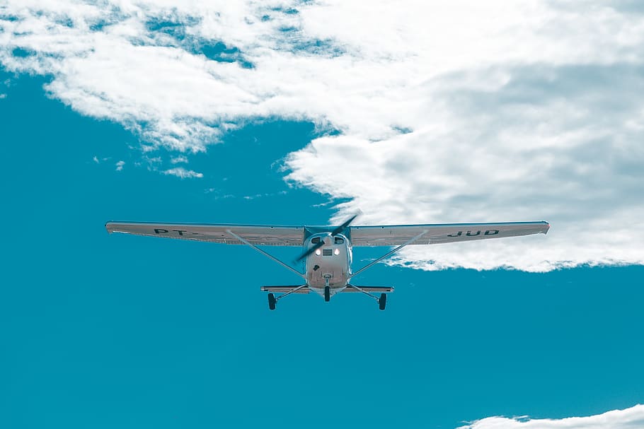 white monoplane at daytime, air vehicle, cloud - sky, flying HD wallpaper