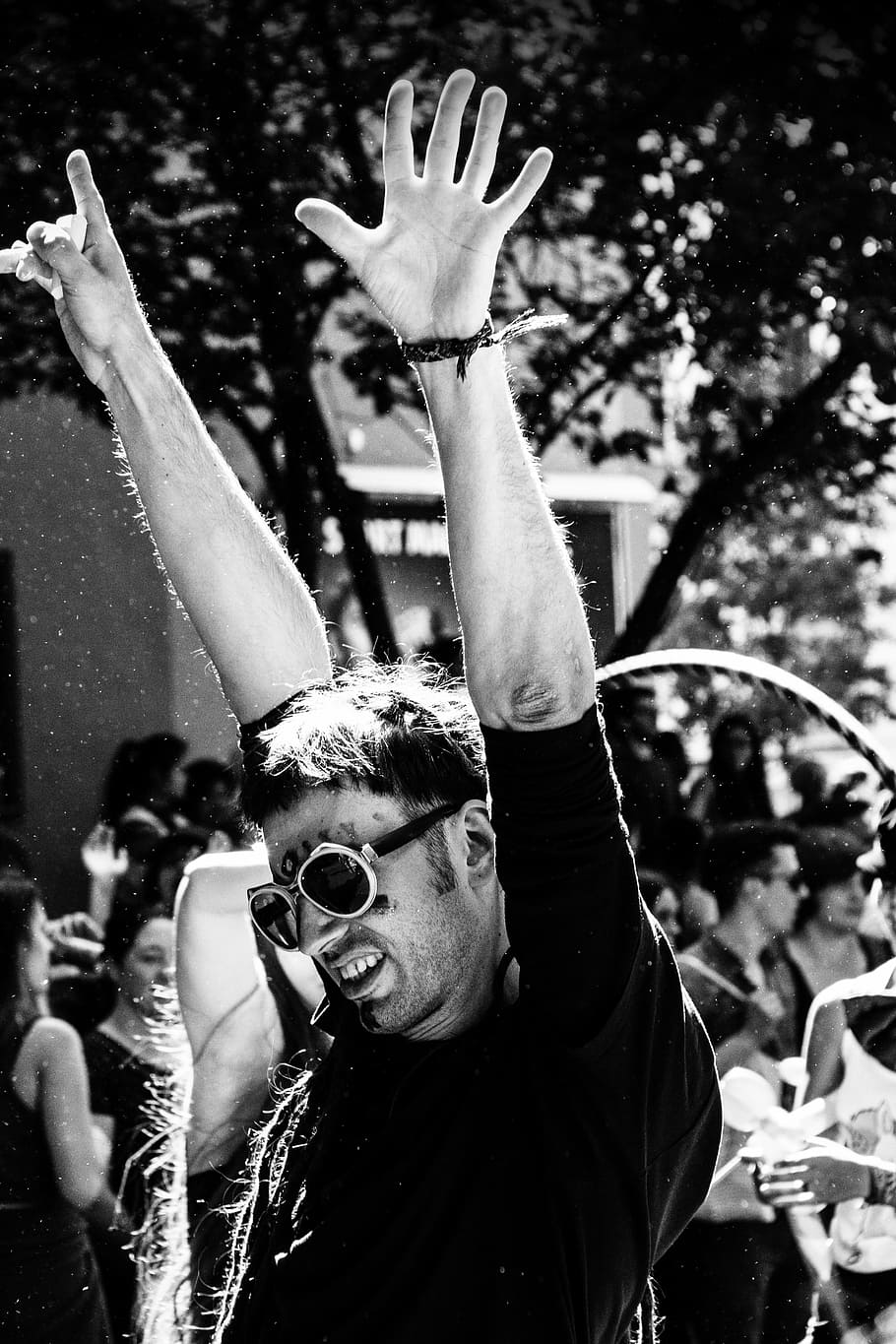 Man Raising His Hands, adult, black and white, black-and-white, HD wallpaper