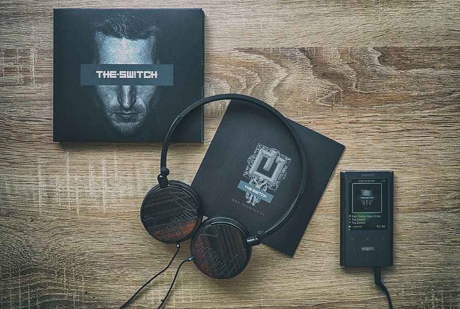 Black Corded Headphones Box, device, electronics, equipment, music HD wallpaper