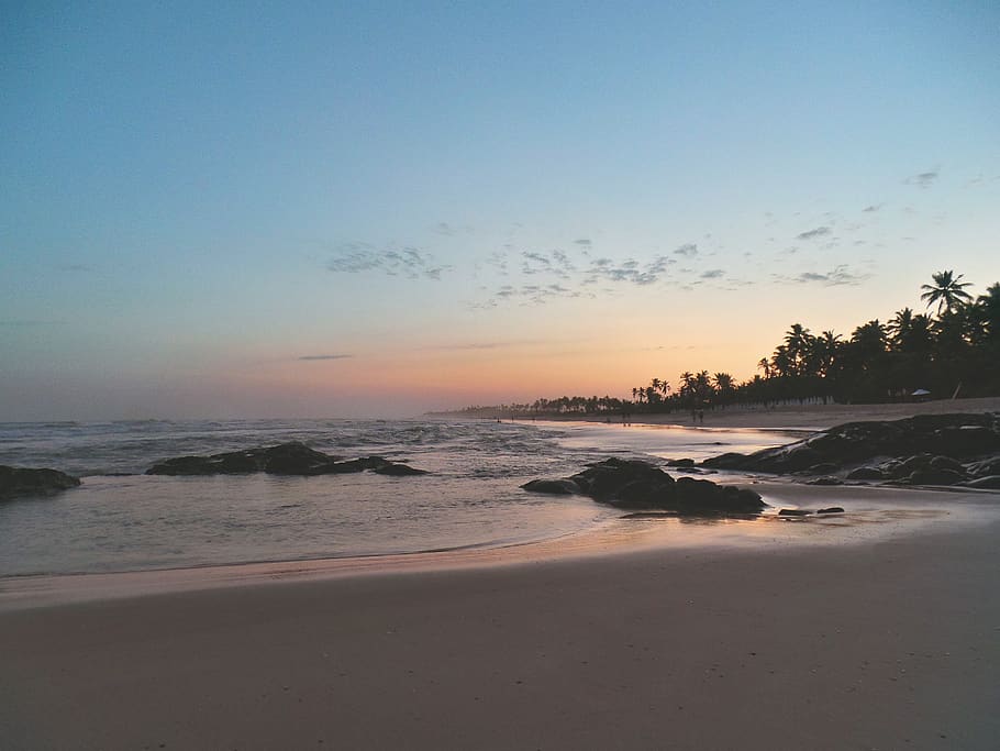 beach, sunset, nature, sky, brazil, water, land, sea, beauty in nature HD wallpaper