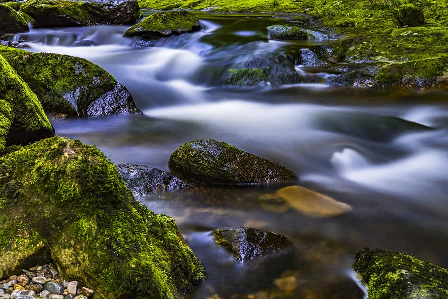 Time Lapse Photography Of River, flow, moss, rocks, stones, stream HD wallpaper