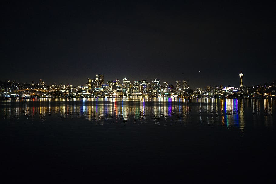 seattle, united states, gas works park, water, reflection, city