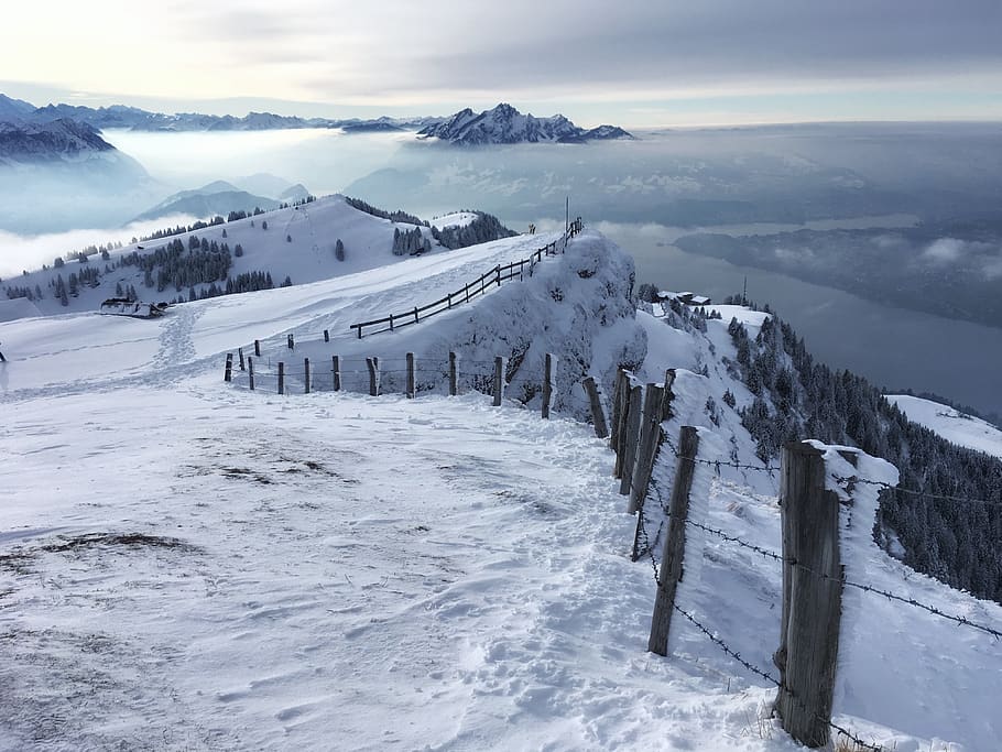 mountain field with snow, kulmweg 7, rigi kulm, outdoors, nature HD wallpaper