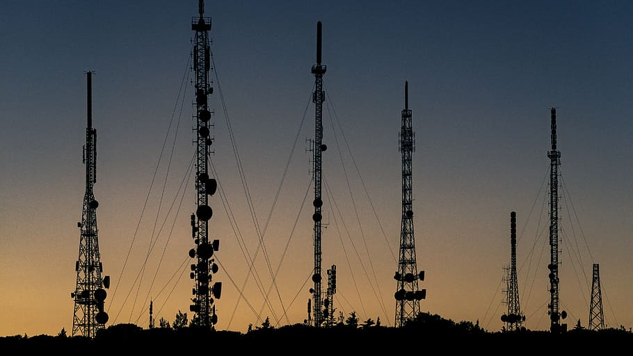 black towers during sunset, sky, architecture, silhouette, nature HD wallpaper