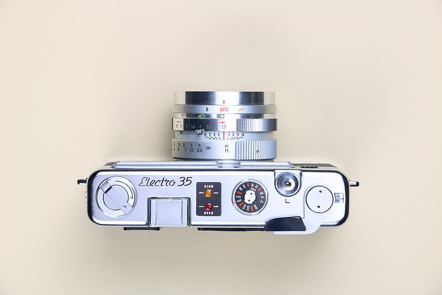 gray Electro 35 camera on white surface, indoors, technology HD wallpaper