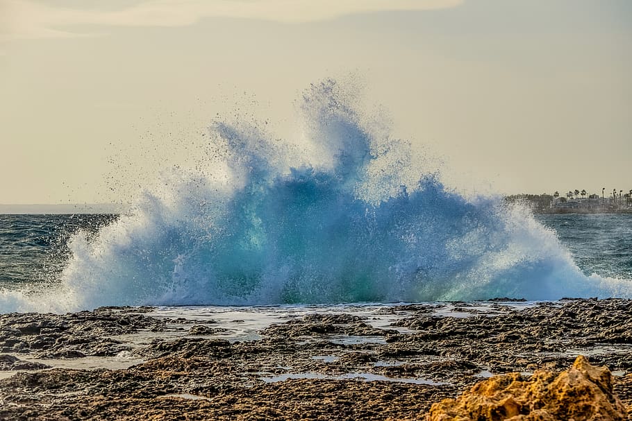wave, splash, water, nature, sea, landscape, beach, spray, foam HD wallpaper
