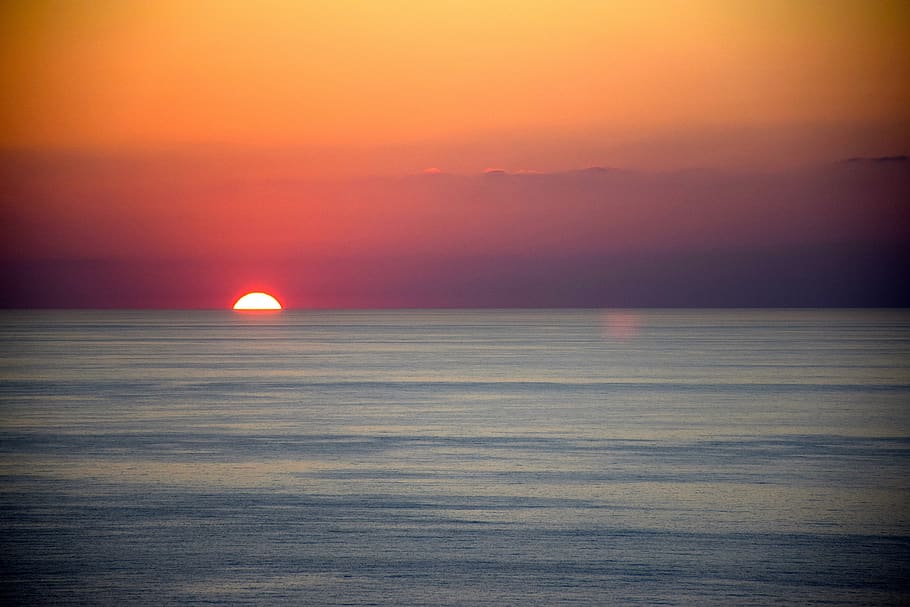 sunset, sea, sky, landscape, nature, twilight, atmospheric HD wallpaper