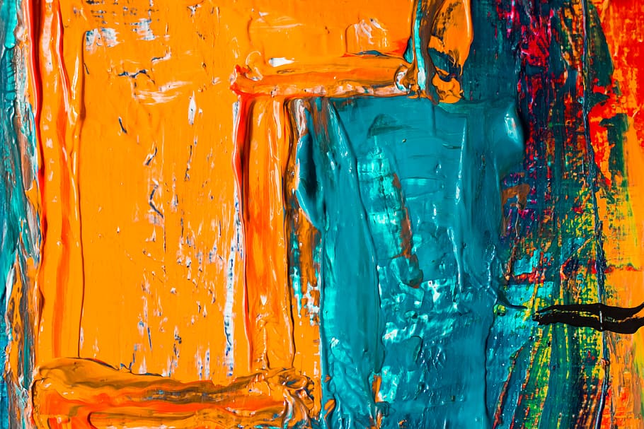 Orange and Blue Abstract Painting, art, artistic, bright, chaos, HD wallpaper