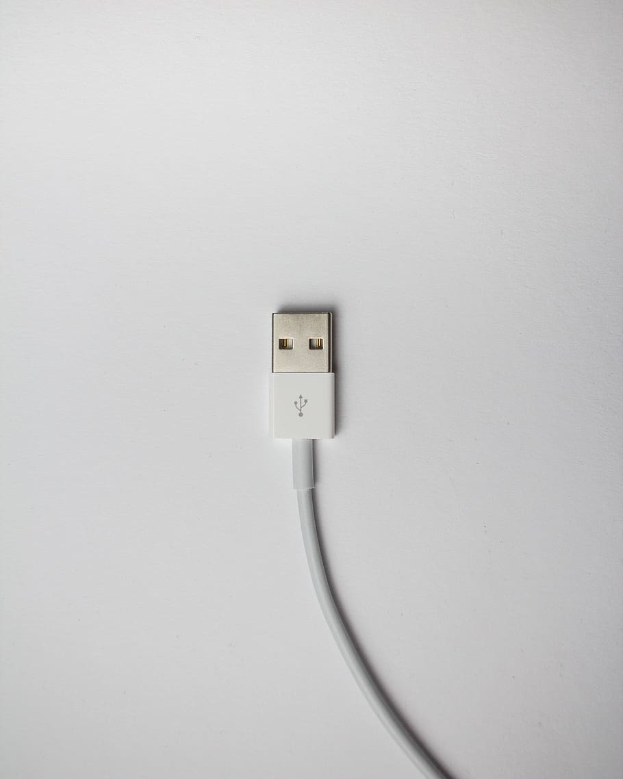 white USB cable, technology, connection, electricity, indoors HD wallpaper