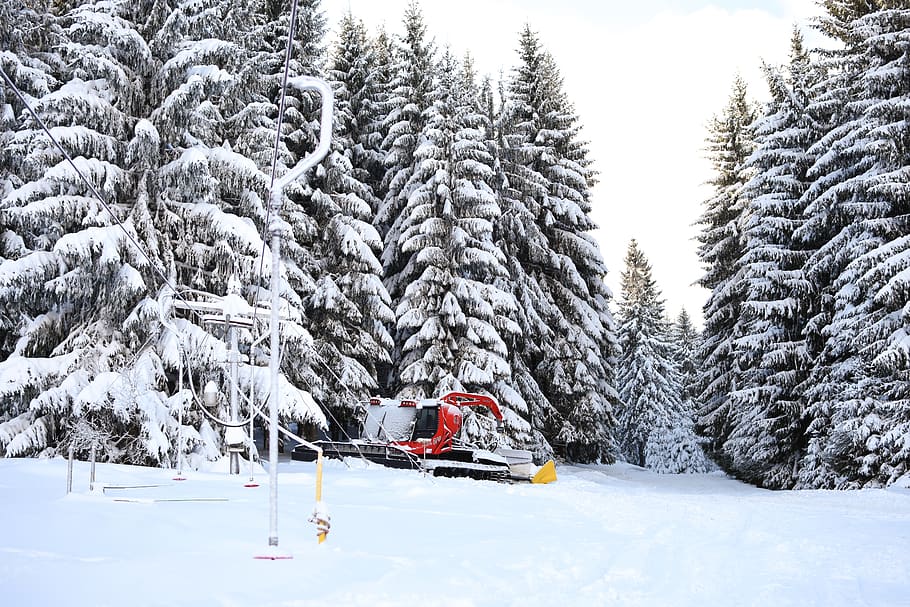 snowcat, winter, ski, mountain, skilift, snowblower, skiing HD wallpaper