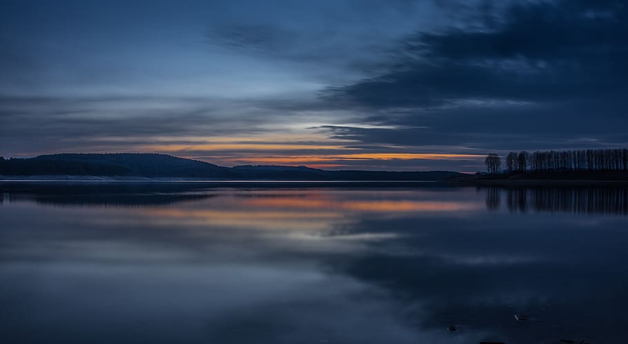 Body of Water, clouds, dark, environment, idyllic, mountain, nature HD wallpaper