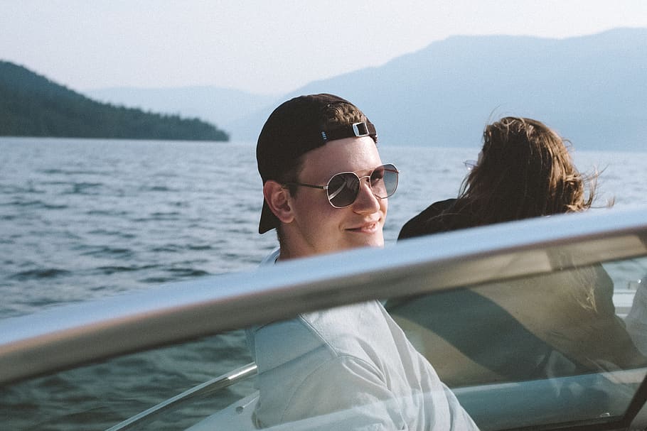 man on motorboat, human, person, people, sea, adams lake, canada HD wallpaper