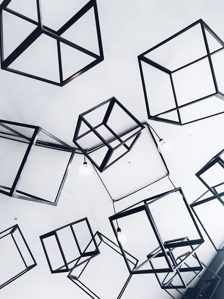 Gray Metal Cubes Decorative, angle, architecture, art, artistic HD wallpaper