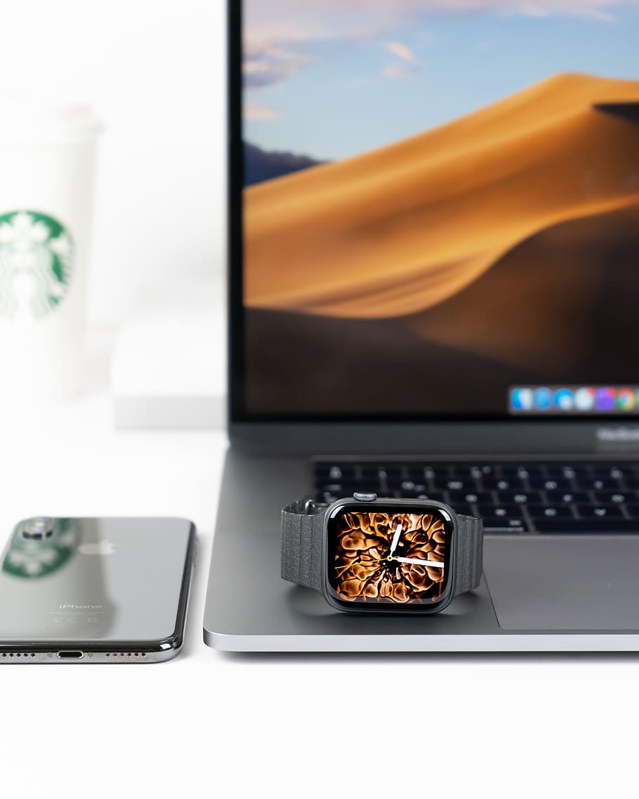 space gray MacBook and iPhone 6, technology, wireless technology HD wallpaper